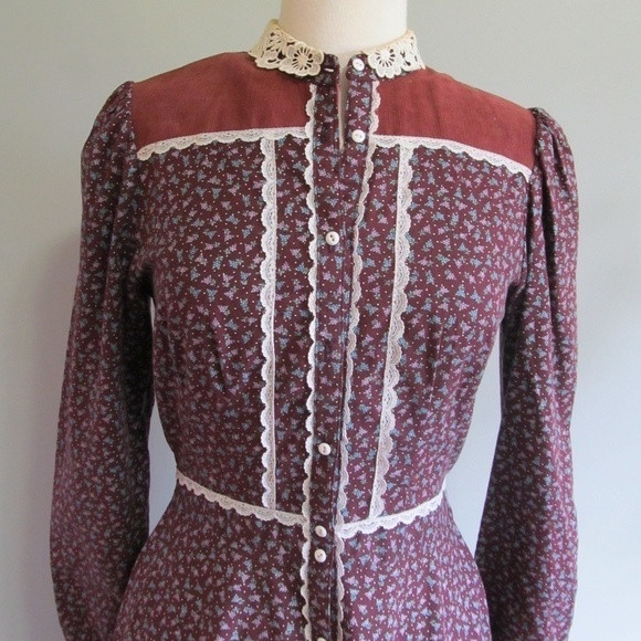 GUNNE SAX Jessica McClintock Cottagecore Prairie Midi Dress Buttons Front Sz M? - Picture 6 of 16